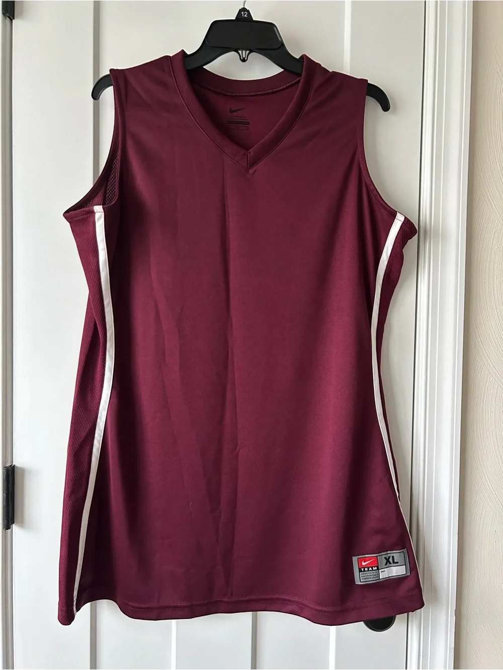 Nike Women's Maroon Sleeveless Basketball Jersey with White Side Stripes